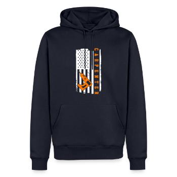 Drapeau charpentier États-Unis Charpentier - Sweat à capuche Premium bio Homme - bleu marine - Devant - Nico (187cm)