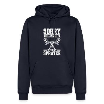 Désolé, j’ai des projets avec mon pulvérisateur - Sweat à capuche Premium bio Homme - bleu marine - Devant - Nico (187cm)
