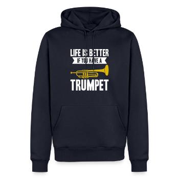 La vie est meilleure si vous avez une trompette - Sweat à capuche Premium bio Homme - bleu marine - Devant - Nico (187cm)