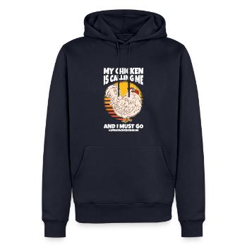 Mon poulet m’appelle et je dois partir - Sweat à capuche Premium bio Homme - bleu marine - Devant - Nico (187cm)