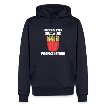 Frites amusantes Frites drôles - Sweat à capuche Premium bio Homme - bleu marine - Devant - Nico (187cm)