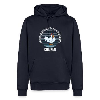 Drôle De Poulet Dire Poulet - Sweat à capuche Premium bio Homme - bleu marine - Devant - Nico (187cm)