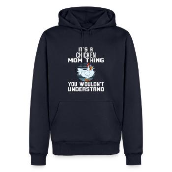 Drôle de poulet disant poulet - Sweat à capuche Premium bio Homme - bleu marine - Devant - Nico (187cm)