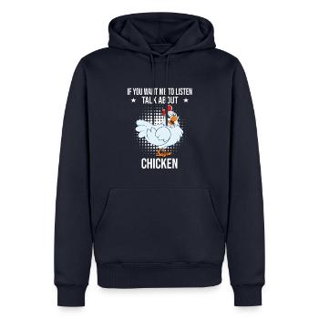 Drôle De Poulet Dire Poulet - Sweat à capuche Premium bio Homme - bleu marine - Devant - Nico (187cm)
