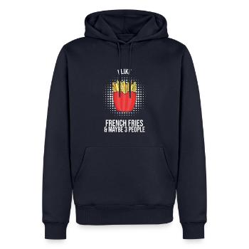 Frites drôles Frites drôles - Sweat à capuche Premium bio Homme - bleu marine - Devant - Nico (187cm)