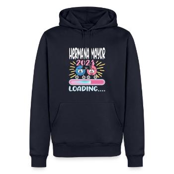 Schwester 2024 Hermana Mayor 2024 - Männer Premium Bio Hoodie - Navy - Vorne - Nico (187cm)