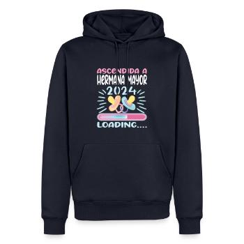 Schwester 2024 Hermana Mayor 2024 - Männer Premium Bio Hoodie - Navy - Vorne - Nico (187cm)