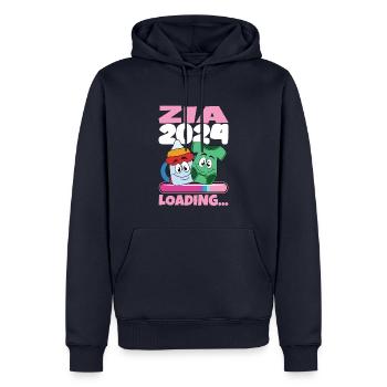Zia 2024 Chargement Tante 2024 - Sweat à capuche Premium bio Homme - bleu marine - Devant - Nico (187cm)