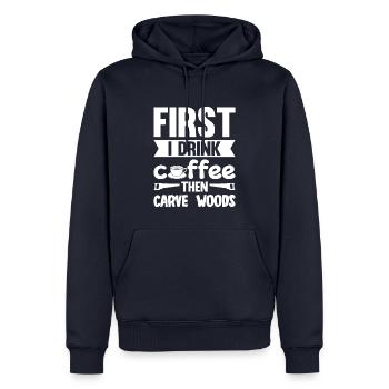 Holz schintzen Holzschnitzerei - Männer Premium Bio Hoodie - Navy - Vorne - Nico (187cm)