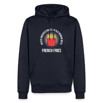 Frites drôles Frites drôles - Sweat à capuche Premium bio Homme - bleu marine - Devant - Nico (187cm)
