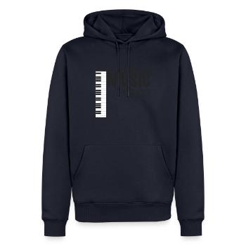 Là où les mots échouent, la musique parle - Clavier, Piano - Sweat à capuche Premium bio Homme - bleu marine - Devant - Nico (187cm)