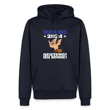 Inscription scolaire 2024 de l’école de la rentrée scolaire - Sweat à capuche Premium bio Homme - bleu marine - Devant - Nico (187cm)