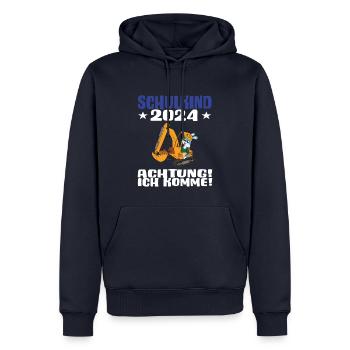 Inscription scolaire 2024 de l’école de la rentrée scolaire - Sweat à capuche Premium bio Homme - bleu marine - Devant - Nico (187cm)
