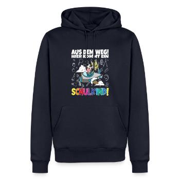 Écoliers 2024 Inscriptions scolaires Retour à l’école - Sweat à capuche Premium bio Homme - bleu marine - Devant - Nico (187cm)
