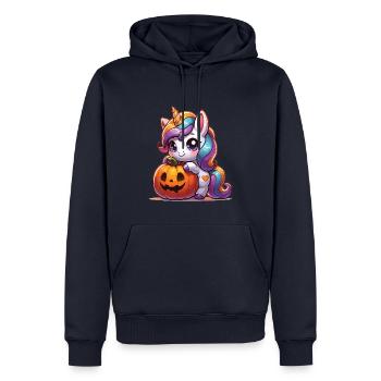 Halloween Licorne Citrouille d’Halloween - Sweat à capuche Premium bio Homme - bleu marine - Devant - Nico (187cm)