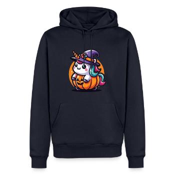 Halloween Licorne Citrouille d’Halloween - Sweat à capuche Premium bio Homme - bleu marine - Devant - Nico (187cm)