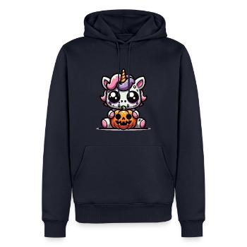 Halloween Licorne Citrouille d’Halloween - Sweat à capuche Premium bio Homme - bleu marine - Devant - Nico (187cm)