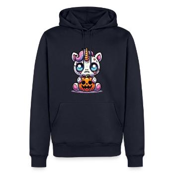 Halloween Licorne Citrouille d’Halloween - Sweat à capuche Premium bio Homme - bleu marine - Devant - Nico (187cm)