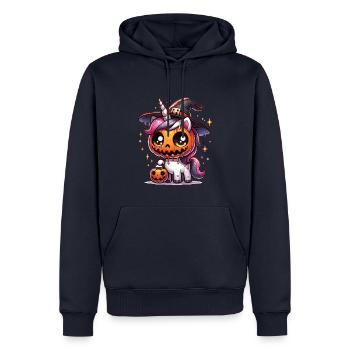 Halloween Licorne Citrouille d’Halloween - Sweat à capuche Premium bio Homme - bleu marine - Devant - Nico (187cm)