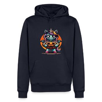 Halloween Licorne Citrouille d’Halloween - Sweat à capuche Premium bio Homme - bleu marine - Devant - Nico (187cm)