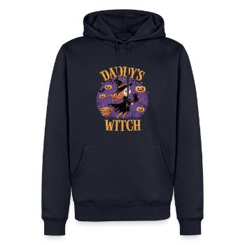 La petite sorcière de papa de la sorcière d’Halloween - Sweat à capuche Premium bio Homme - bleu marine - Devant - Nico (187cm)