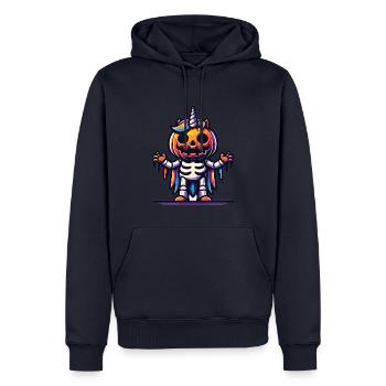 Halloween Licorne Citrouille d’Halloween - Sweat à capuche Premium bio Homme - bleu marine - Devant - Nico (187cm)