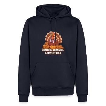 Dinde drôle de Thanksgiving - Sweat à capuche Premium bio Homme - bleu marine - Devant - Nico (187cm)
