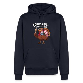 Dinde drôle de Thanksgiving - Sweat à capuche Premium bio Homme - bleu marine - Devant - Nico (187cm)