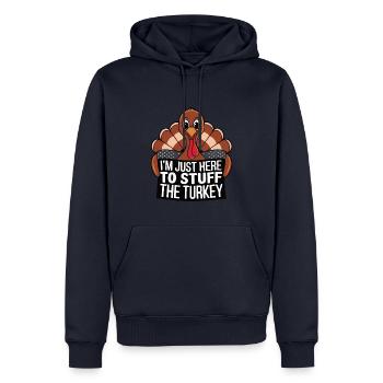 Dinde drôle de Thanksgiving - Sweat à capuche Premium bio Homme - bleu marine - Devant - Nico (187cm)