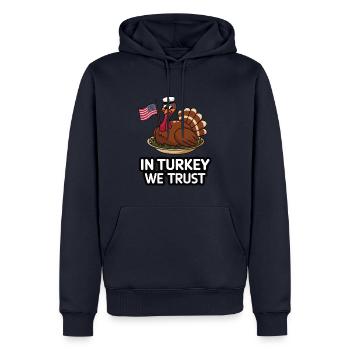 Dinde drôle de Thanksgiving - Sweat à capuche Premium bio Homme - bleu marine - Devant - Nico (187cm)