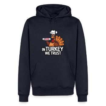 Lustiger Thanksgiving Truthahn - Männer Premium Bio Hoodie - Navy - Vorne - Nico (187cm)
