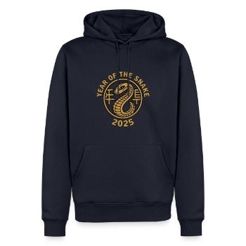 Année Chinoise 2025 Année du Serpent - Sweat à capuche Premium bio Homme - bleu marine - Devant - Nico (187cm)