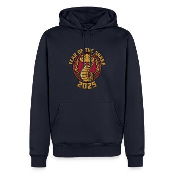 Année Chinoise 2025 Année du Serpent - Sweat à capuche Premium bio Homme - bleu marine - Devant - Nico (187cm)