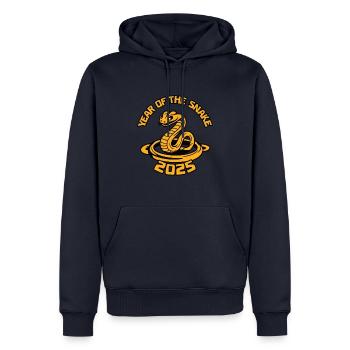 Année Chinoise 2025 Année du Serpent - Sweat à capuche Premium bio Homme - bleu marine - Devant - Nico (187cm)