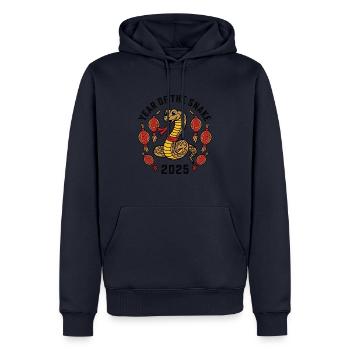Année Chinoise 2025 Année du Serpent - Sweat à capuche Premium bio Homme - bleu marine - Devant - Nico (187cm)
