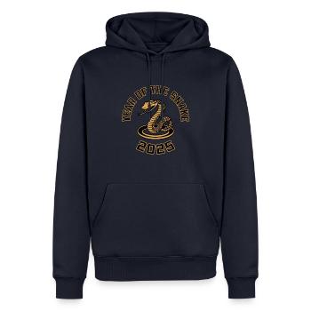 Année Chinoise 2025 Année du Serpent - Sweat à capuche Premium bio Homme - bleu marine - Devant - Nico (187cm)