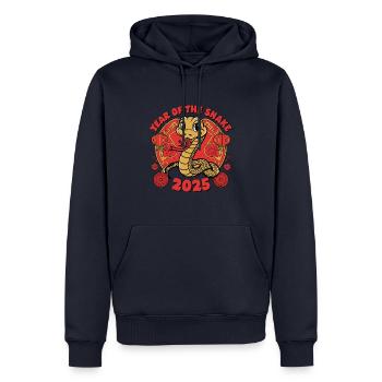 Année Chinoise 2025 Année du Serpent - Sweat à capuche Premium bio Homme - bleu marine - Devant - Nico (187cm)
