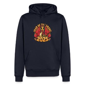 Année Chinoise 2025 Année du Serpent - Sweat à capuche Premium bio Homme - bleu marine - Devant - Nico (187cm)