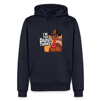 Papa Dinde Thanksgiving - Sweat à capuche Premium bio Homme - bleu marine - Devant - Nico (187cm)