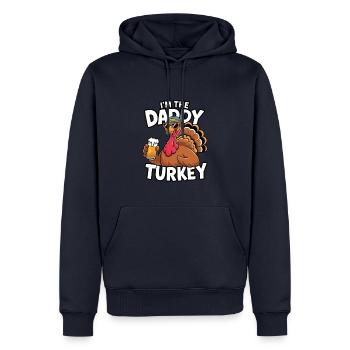 Papa Dinde Thanksgiving - Sweat à capuche Premium bio Homme - bleu marine - Devant - Nico (187cm)
