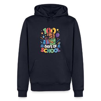 100e jour d’école 100 jour d’école des enfants - Sweat à capuche Premium bio Homme - bleu marine - Devant - Nico (187cm)