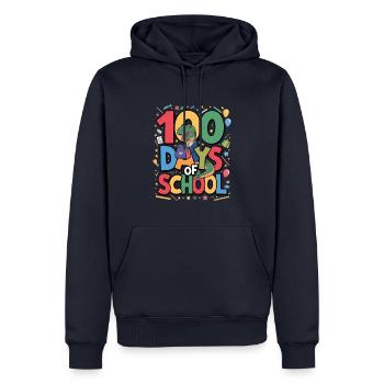 100e jour d’école 100 jour d’école des enfants - Sweat à capuche Premium bio Homme - bleu marine - Devant - Nico (187cm)
