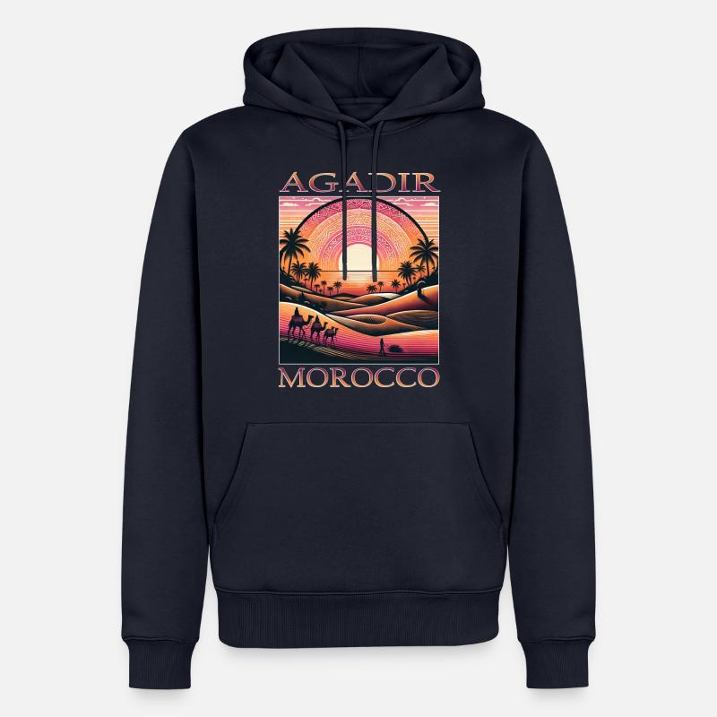 Agadir Maroc Désert Chameau Vacances Coucher de soleil - Sweat à capuche Premium bio Homme - bleu marine