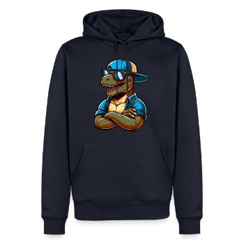 Cooler Dino T-Rex mit Sonnenbrille lustig - Männer Premium Bio Hoodie - Navy - Vorne - Nico (187cm)