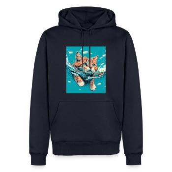 Rote Katze schwimmt im Wasser - Männer Premium Bio Hoodie - Navy - Vorne - Nico (187cm)