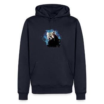 Panda roux, graffiti, peinture, ours panda, bleu, marron - Sweat à capuche Premium bio Homme - bleu marine - Devant - Nico (187cm)