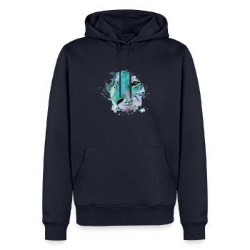 tigre, chat sauvage, bleu, peinture, graffiti, bleu - Sweat à capuche Premium bio Homme - bleu marine - Devant - Nico (187cm)