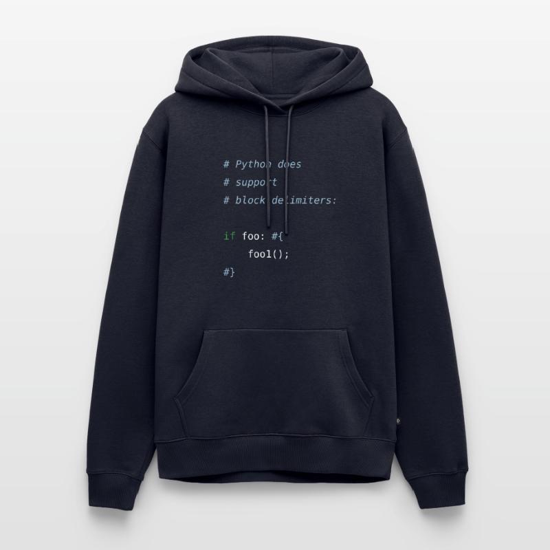 Code Python | Délimiteurs de blocs Humour du programmeur Sweat à capuche Premium bio Homme