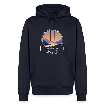 Freedom - Mountains and Water - Männer Premium Bio Hoodie - Navy - Vorne - Nico (187cm)
