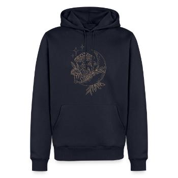 Champignons au clair de lune - Lineart - Sweat à capuche Premium bio Homme - bleu marine - Devant - Nico (187cm)